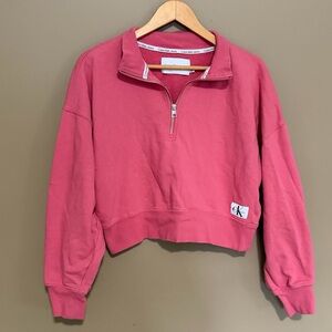 Calvin Klein Jeans Pink 1/4 Zip, Long Sleeve Crop Sweatshirt size L